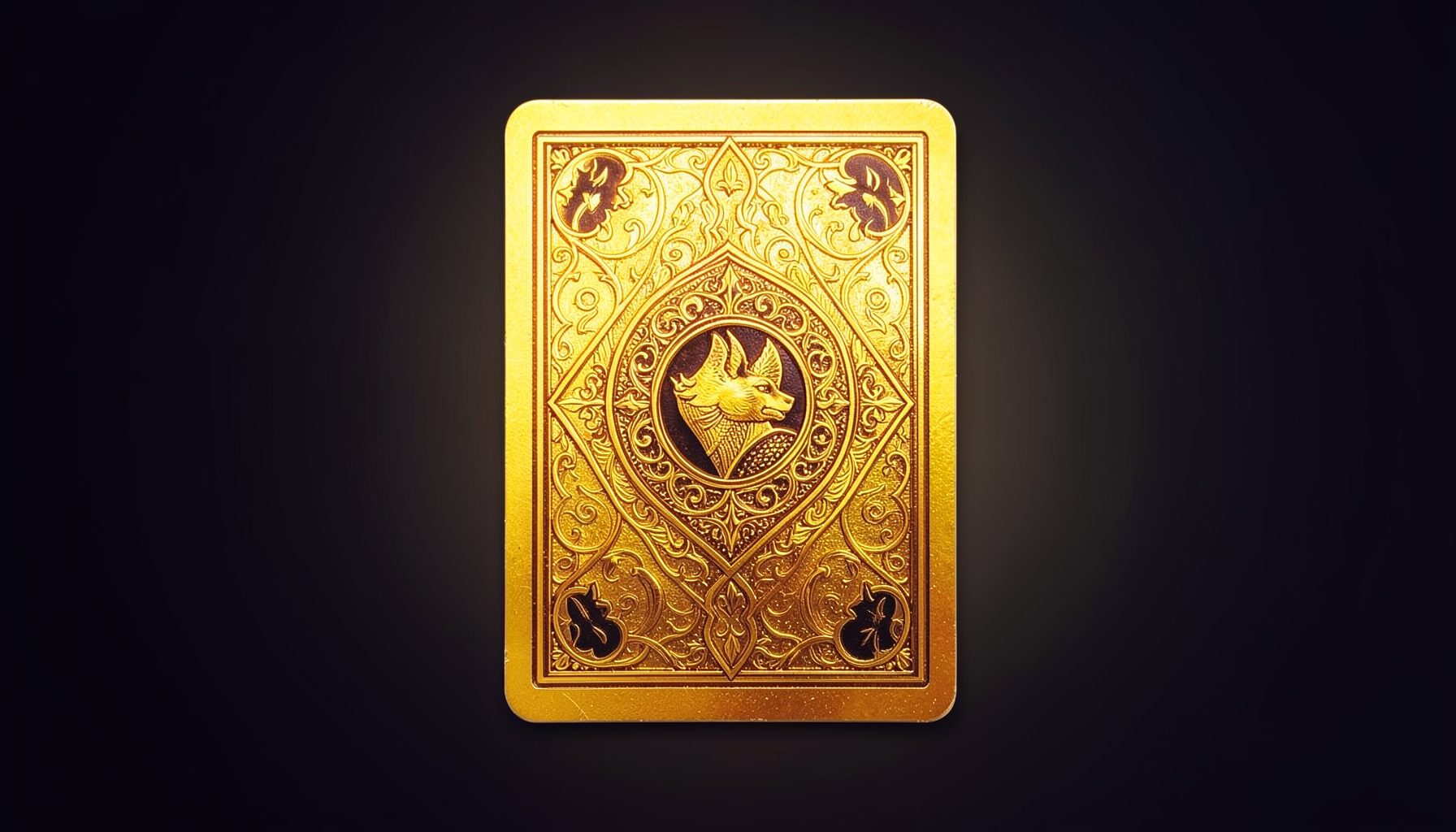 Golden joker card centered on a dark gradient background, bold and exciting mood